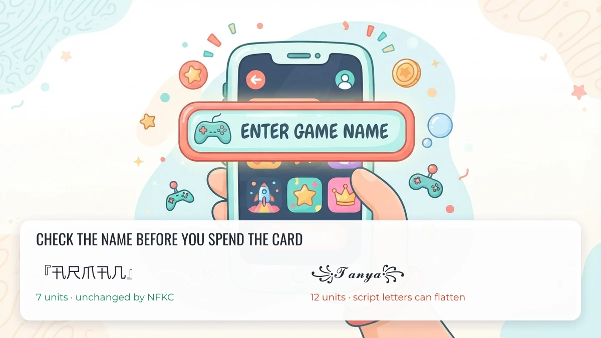 Two styled game names compared by length and normalization before using a rename card
