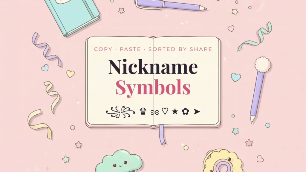 Nickname symbols sorted by shape: brackets, crowns, wings, hearts, stars, flowers and arrows