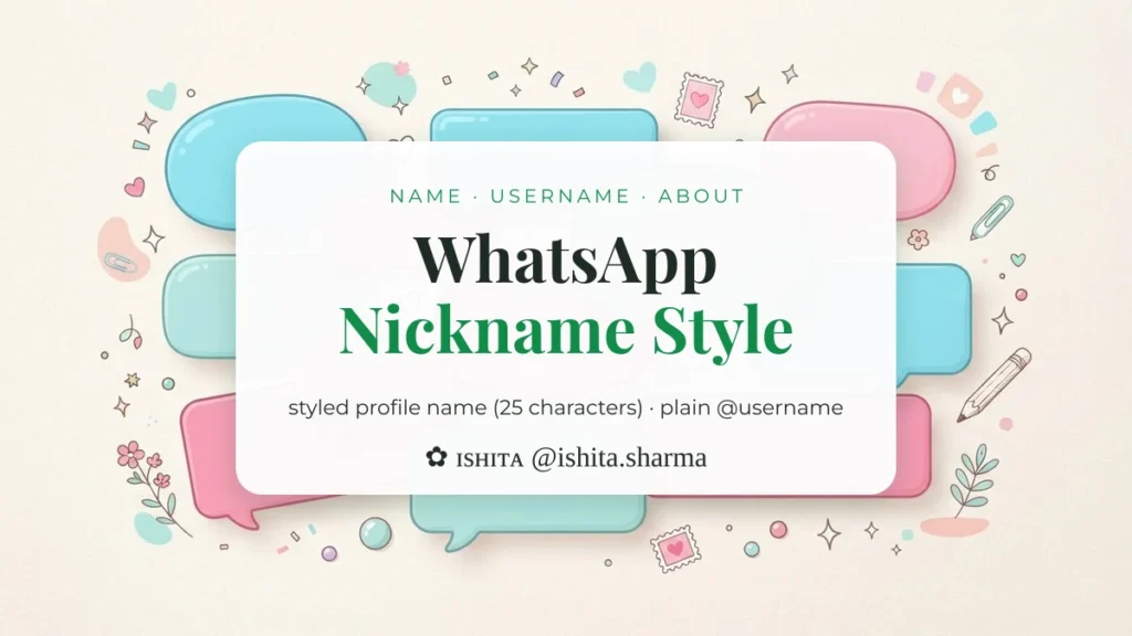 WhatsApp nickname style: a styled profile name next to a plain @username among chat bubbles