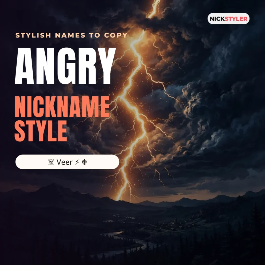 Angry nickname style: stylish angry names with lightning and skull marks to copy